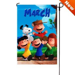 March Birthday SNOOPY PEANUTS GANG Garden Flag Party ! Charlie Lucy 12"x18" NIP